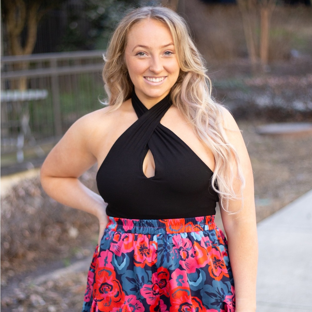 Black Ribbed Criss Cross Halter Bodysuit